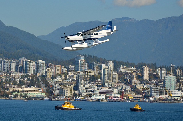 canada, nature, vancouver, north vancouver, seaplane, approach, city, sea, view, skyline, british columbia